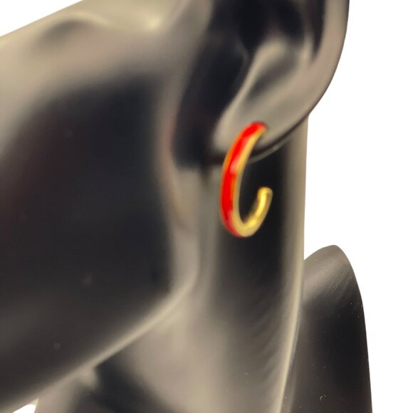 **Red and Gold Tone Enamel C Hoop Earrings - Picture 8 of 10